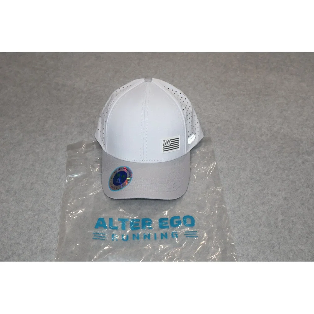 Alter Ego Running Hat Mens White Silver Flag Trotter Splash Snapback Cap NEW